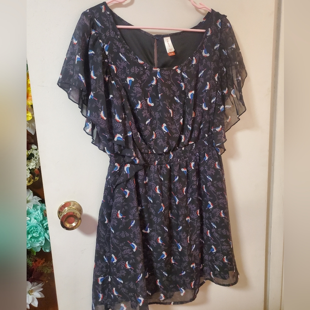 Black ruffle bird dress